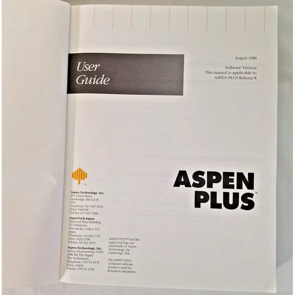 1988 Aspen Plus User Guide V8 RARE College Textbook Manual No ISBN University UC